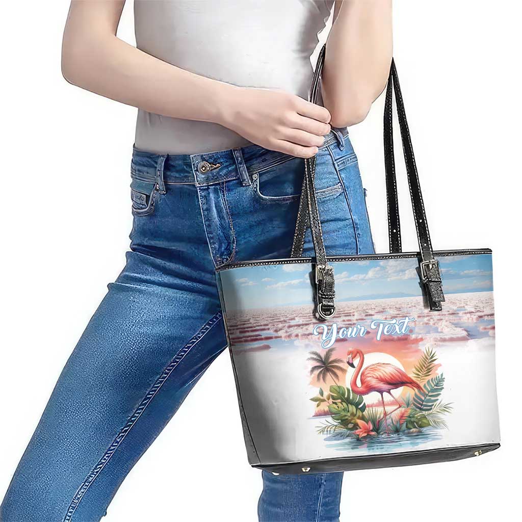 Personalized Bonaire Caribbean Flamingo Leather Tote Bag Pink Salt Flats LT18