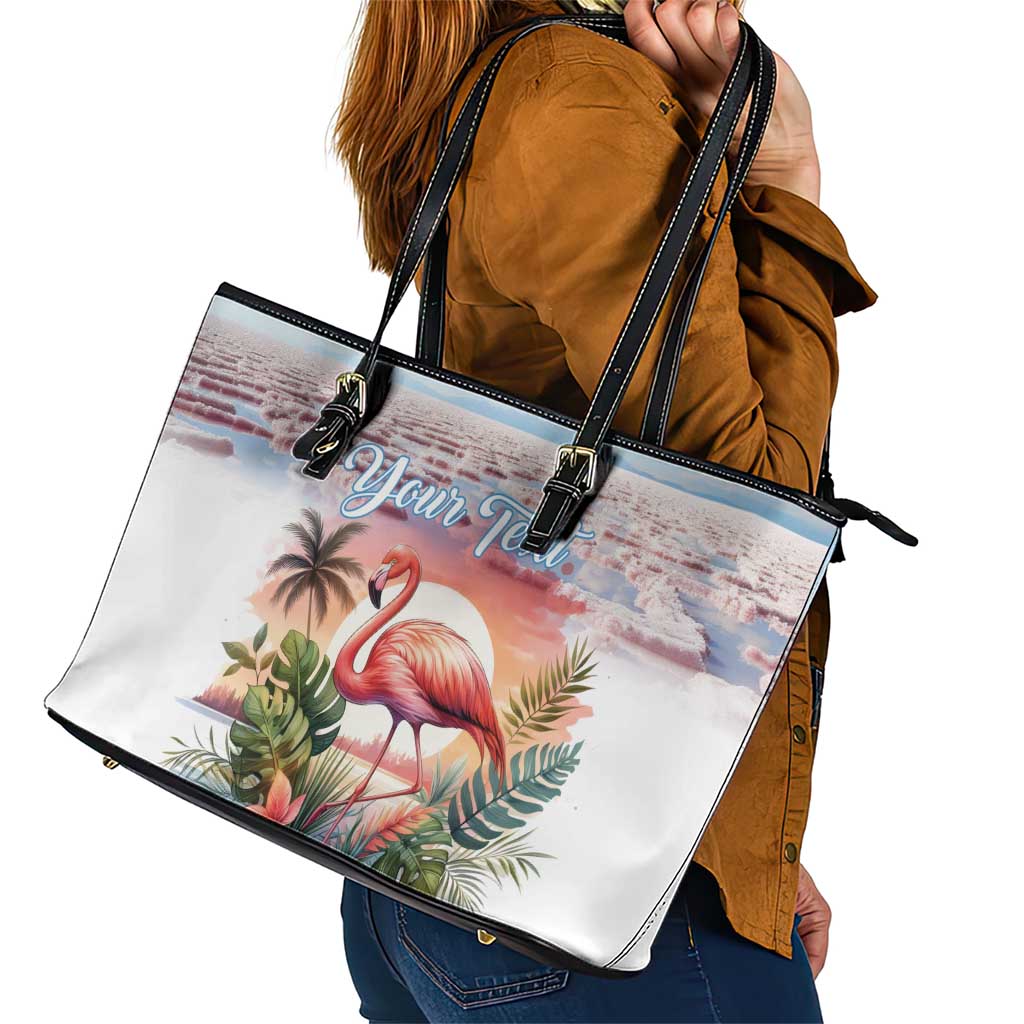 Personalized Bonaire Caribbean Flamingo Leather Tote Bag Pink Salt Flats LT18