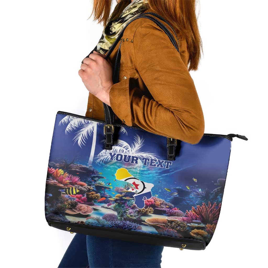 Personalized Bonaire Underwater Tropical Corals Reef Leather Tote Bag With Colorful Sea Fish LT18