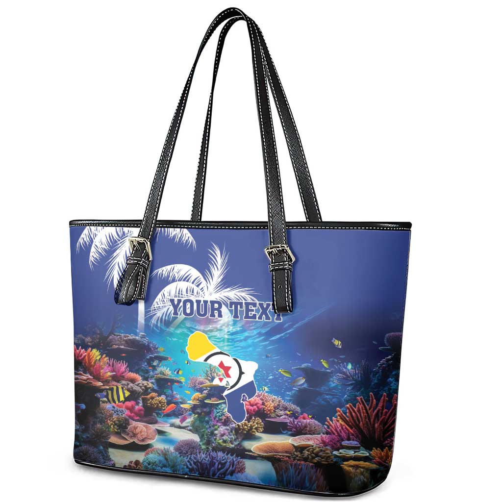 Personalized Bonaire Underwater Tropical Corals Reef Leather Tote Bag With Colorful Sea Fish LT18