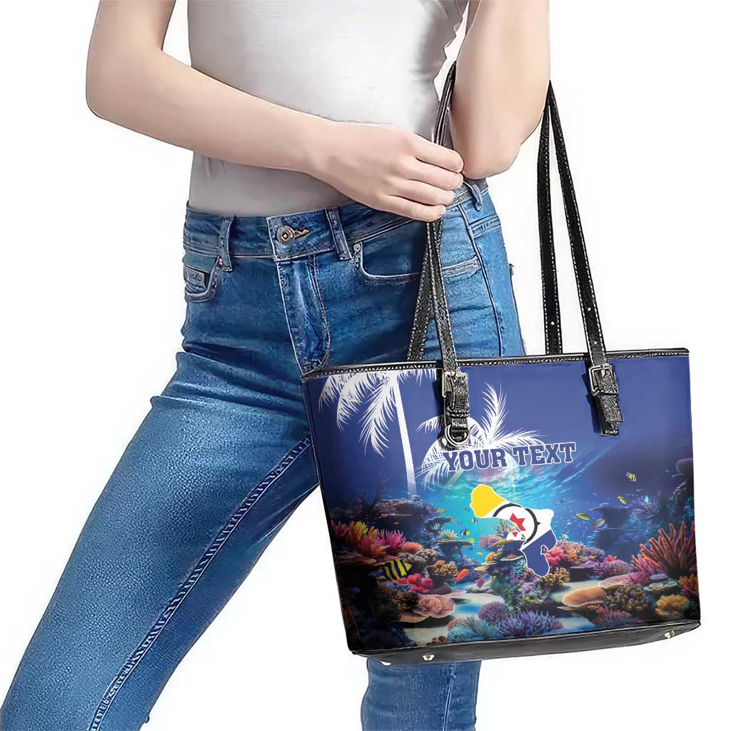 Personalized Bonaire Underwater Tropical Corals Reef Leather Tote Bag With Colorful Sea Fish LT18