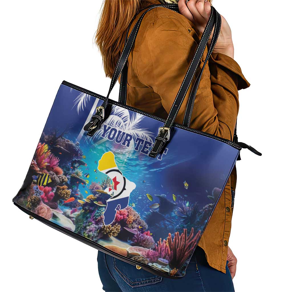 Personalized Bonaire Underwater Tropical Corals Reef Leather Tote Bag With Colorful Sea Fish LT18