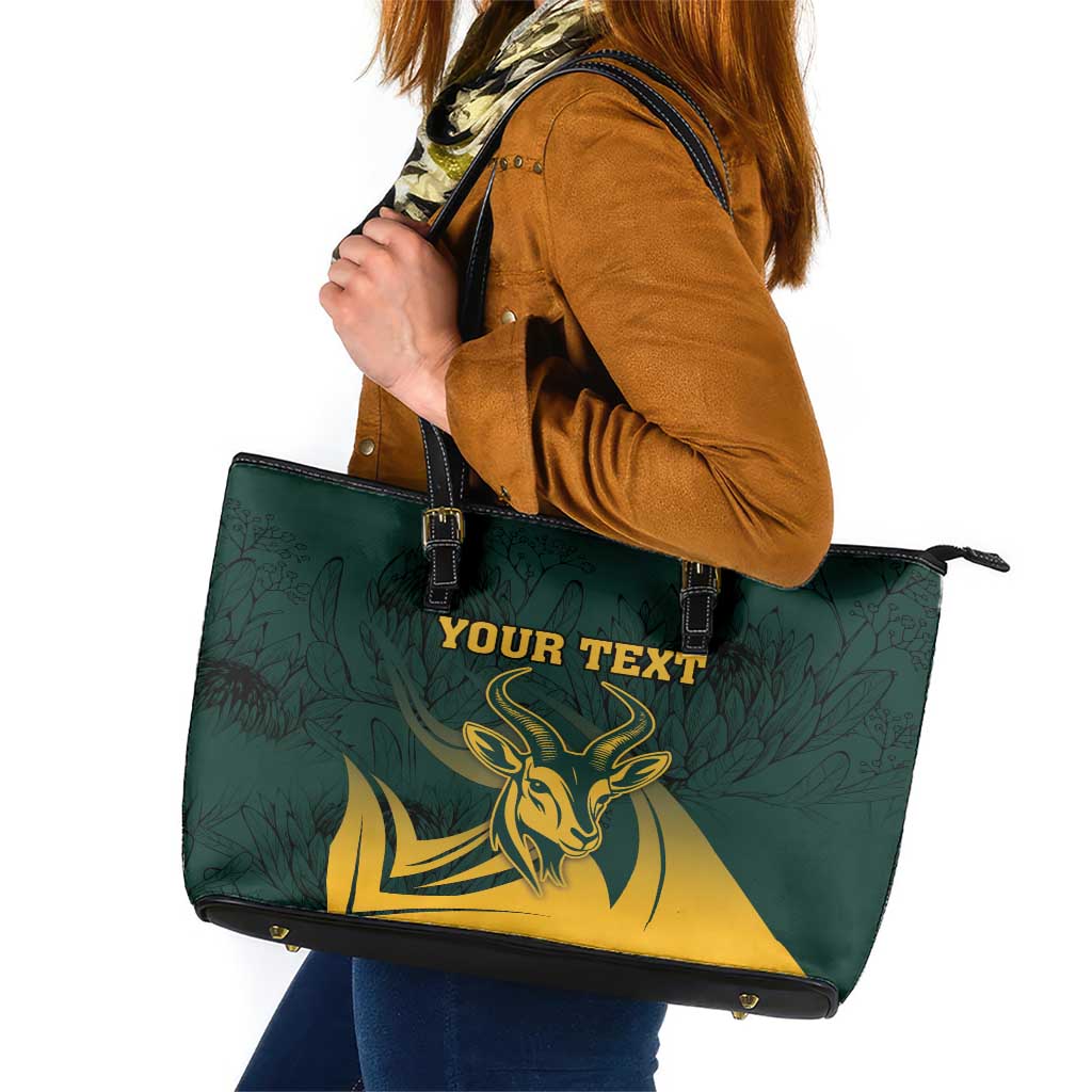 Personalized South Africa Springbok Leather Tote Bag With Trendy Protea Flowers Patterns LT18