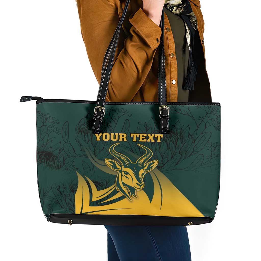 Personalized South Africa Springbok Leather Tote Bag With Trendy Protea Flowers Patterns LT18