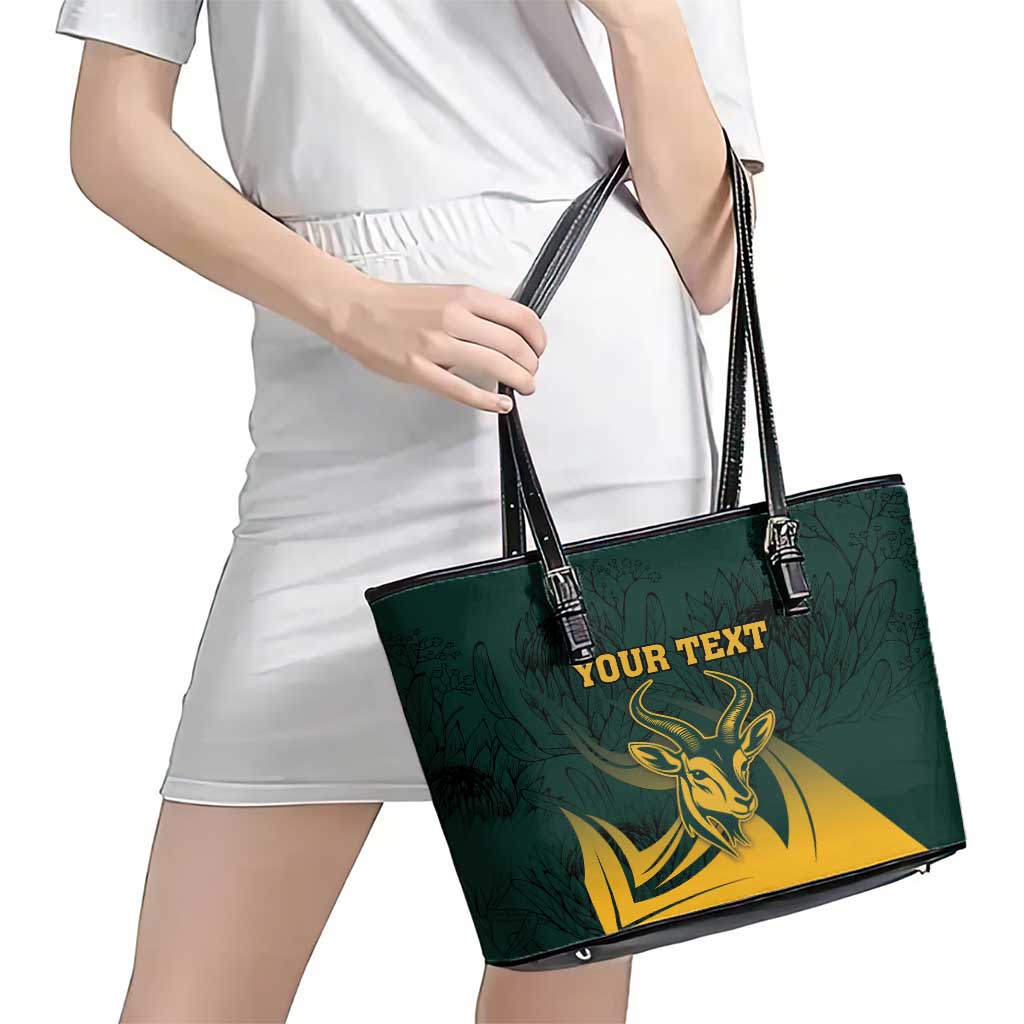 Personalized South Africa Springbok Leather Tote Bag With Trendy Protea Flowers Patterns LT18