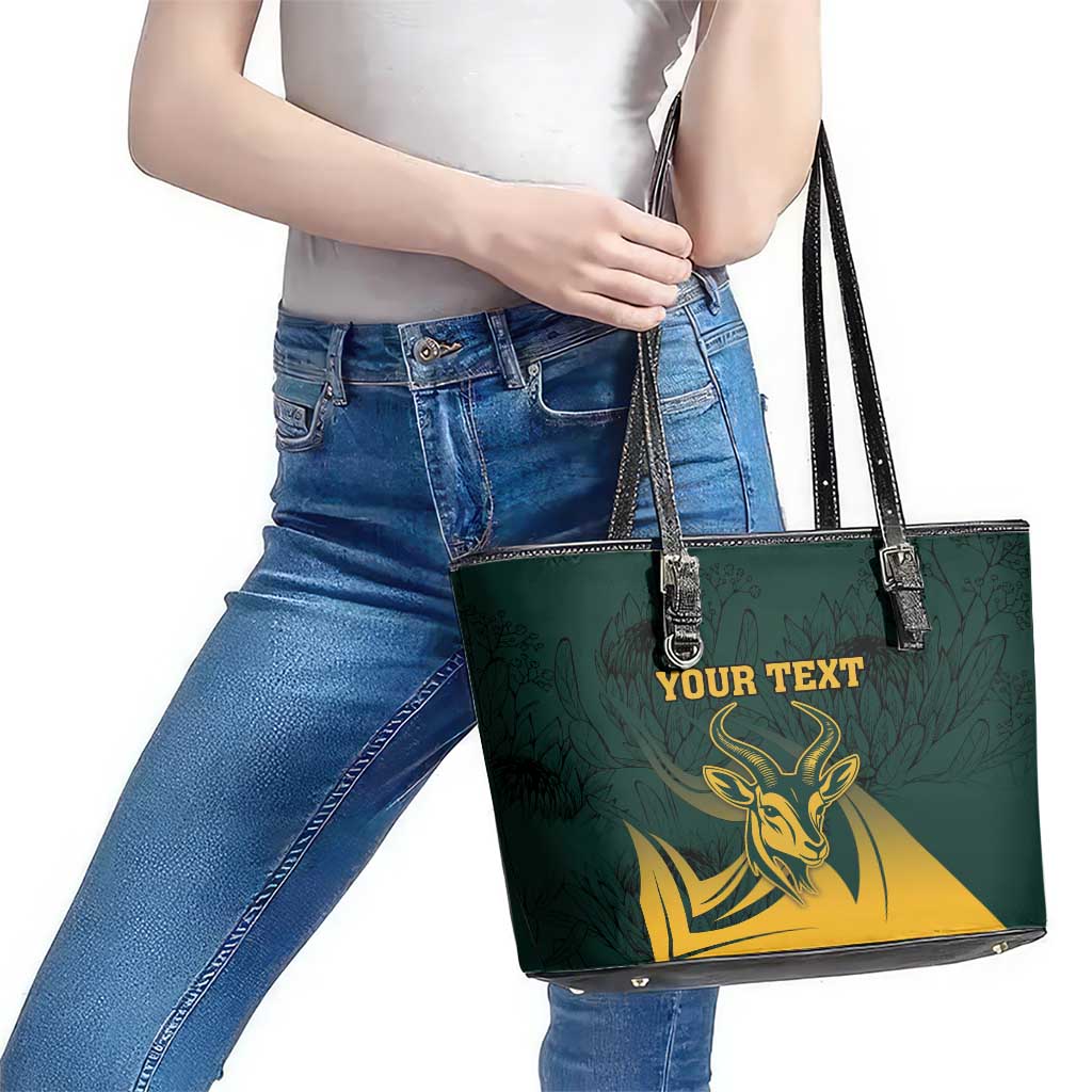 Personalized South Africa Springbok Leather Tote Bag With Trendy Protea Flowers Patterns LT18