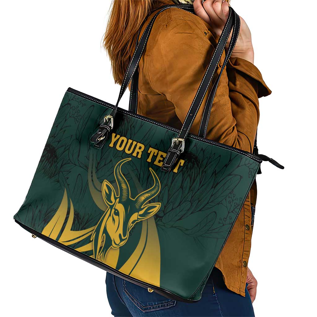 Personalized South Africa Springbok Leather Tote Bag With Trendy Protea Flowers Patterns LT18
