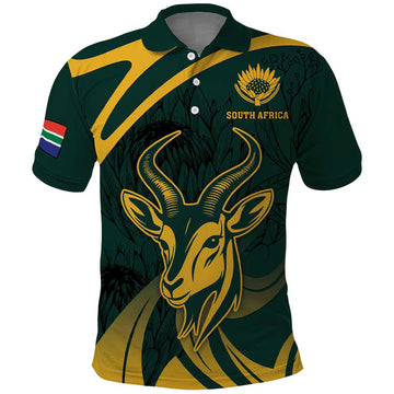 Personalized South Africa Springbok Polo Shirt With Trendy Protea Flowers Patterns LT18
