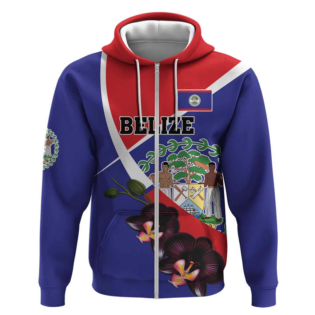Personalized Belize Coat Of Arms Hoodie With Black Orchid Flowers LT18