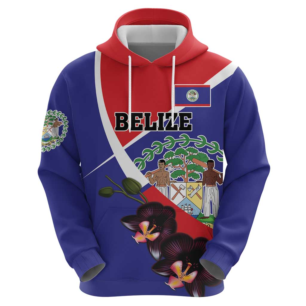 Personalized Belize Coat Of Arms Hoodie With Black Orchid Flowers LT18