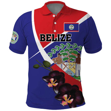 Personalized Belize Coat Of Arms Polo Shirt With Black Orchid Flowers LT18