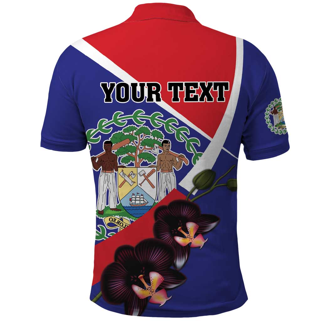 Personalized Belize Coat Of Arms Polo Shirt With Black Orchid Flowers LT18