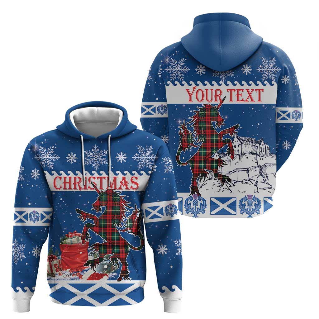 Personalized Scotland Christmas Hoodie Tartan Unicorn with Edinburgh Castle LT18