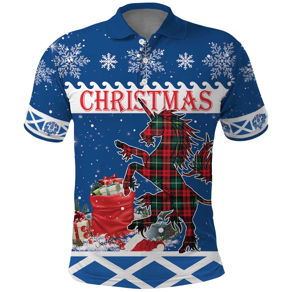 Personalized Scotland Christmas Polo Shirt Tartan Unicorn with Edinburgh Castle LT18