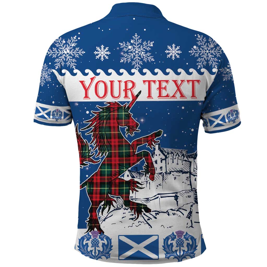 Personalized Scotland Christmas Polo Shirt Tartan Unicorn with Edinburgh Castle LT18