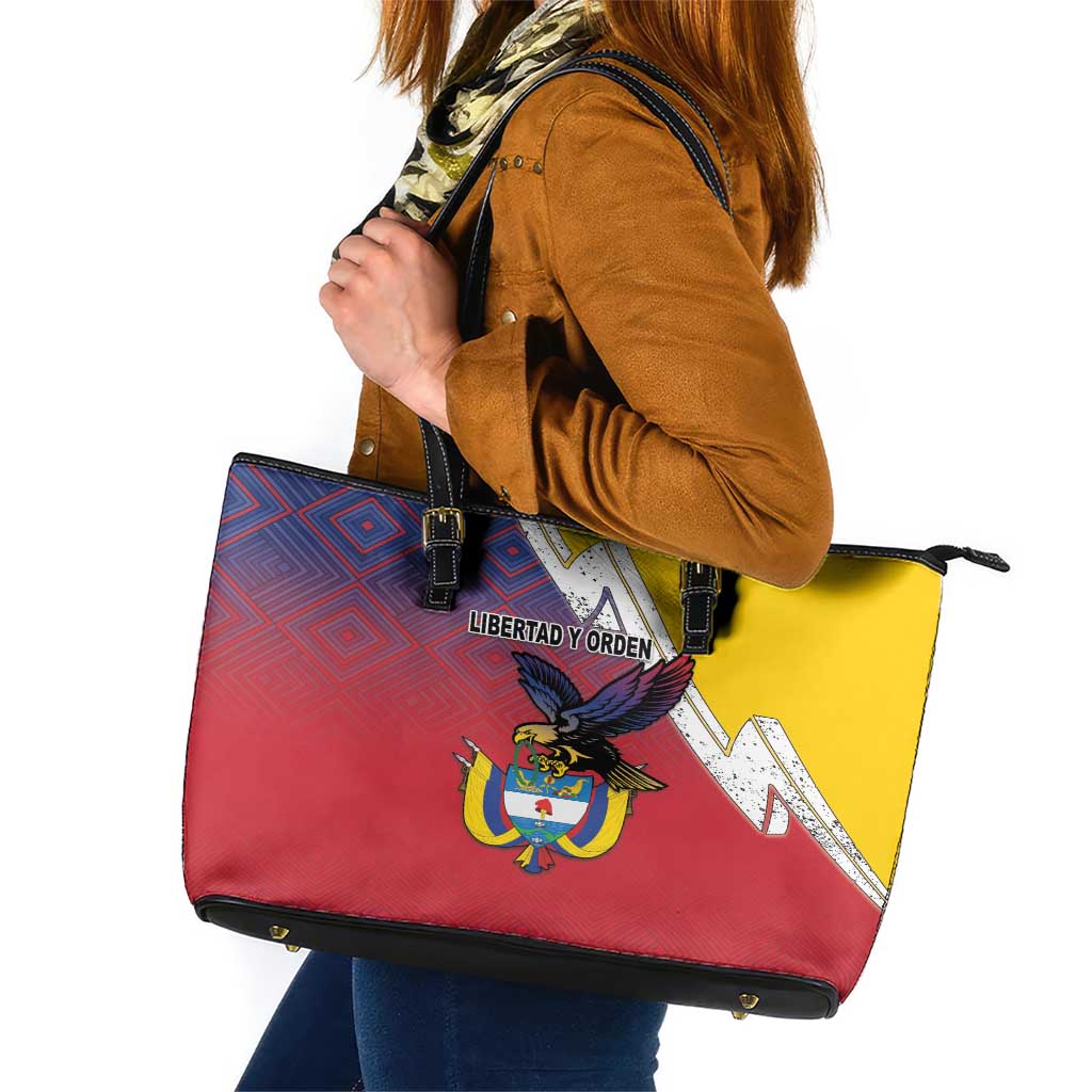 Colombia Coat Of Arms Leather Tote Bag With Flag Style And Folk Pattern LT18