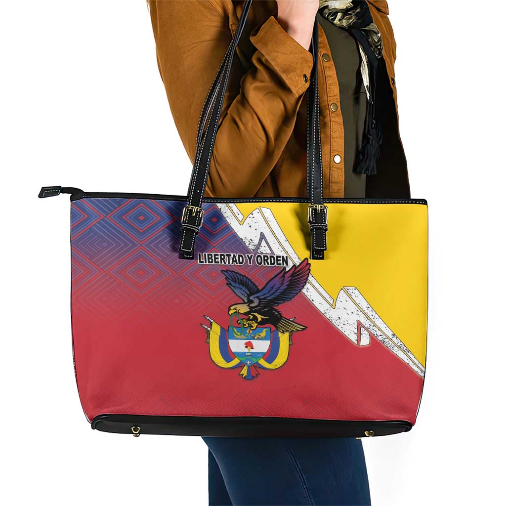 Colombia Coat Of Arms Leather Tote Bag With Flag Style And Folk Pattern LT18