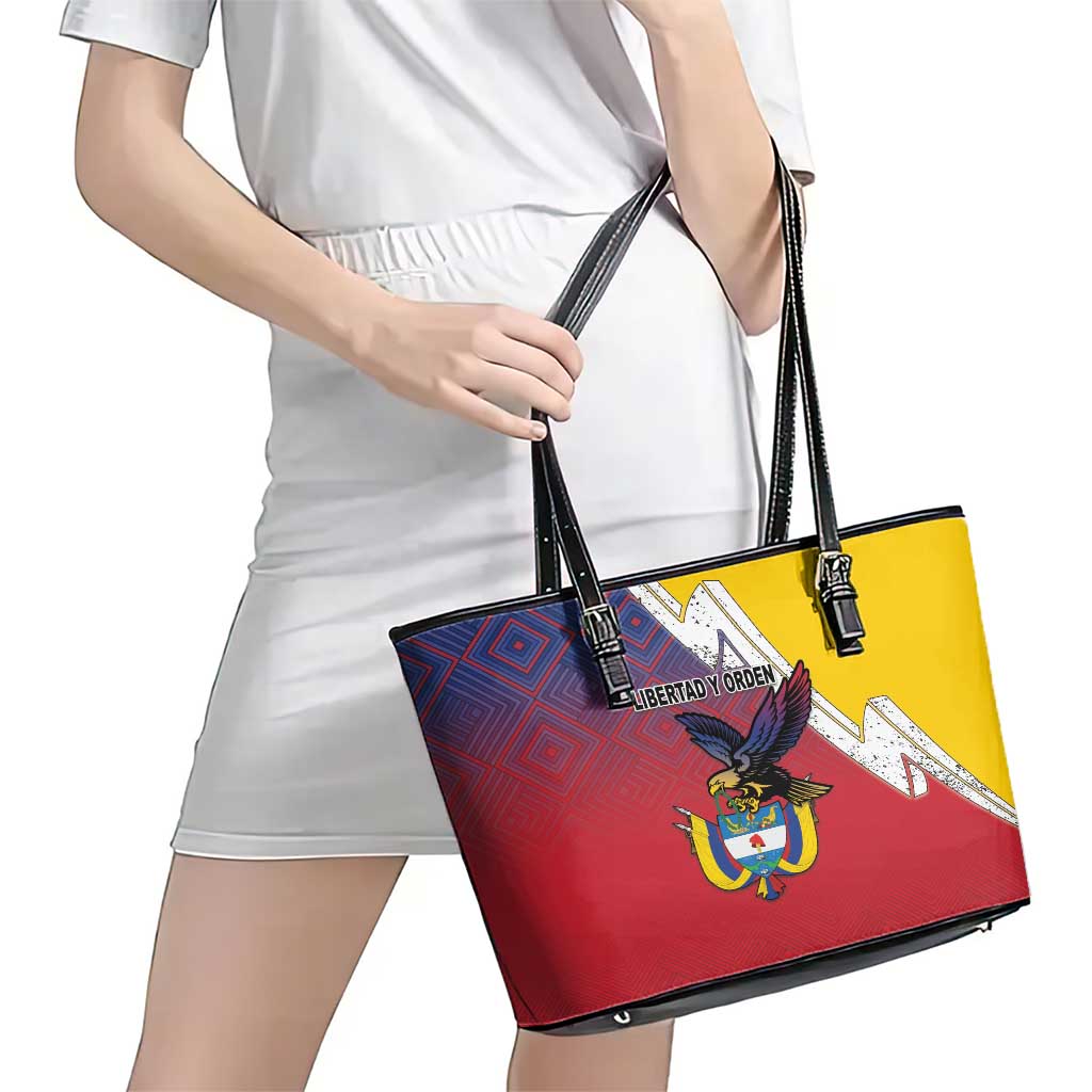 Colombia Coat Of Arms Leather Tote Bag With Flag Style And Folk Pattern LT18