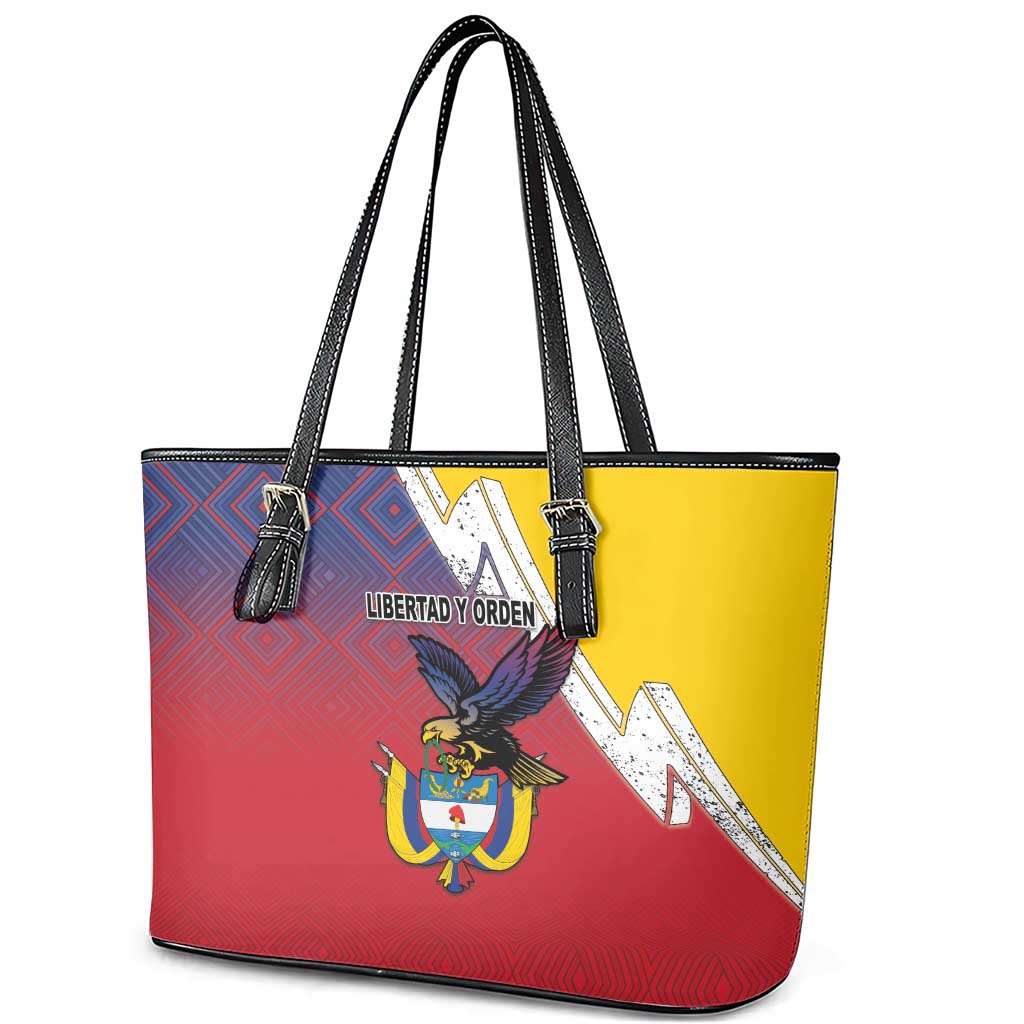 Colombia Coat Of Arms Leather Tote Bag With Flag Style And Folk Pattern LT18