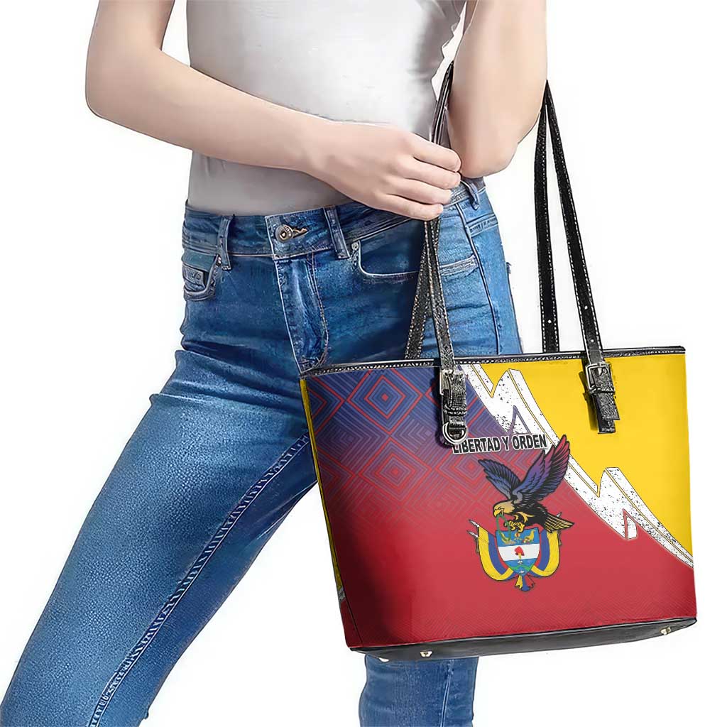 Colombia Coat Of Arms Leather Tote Bag With Flag Style And Folk Pattern LT18