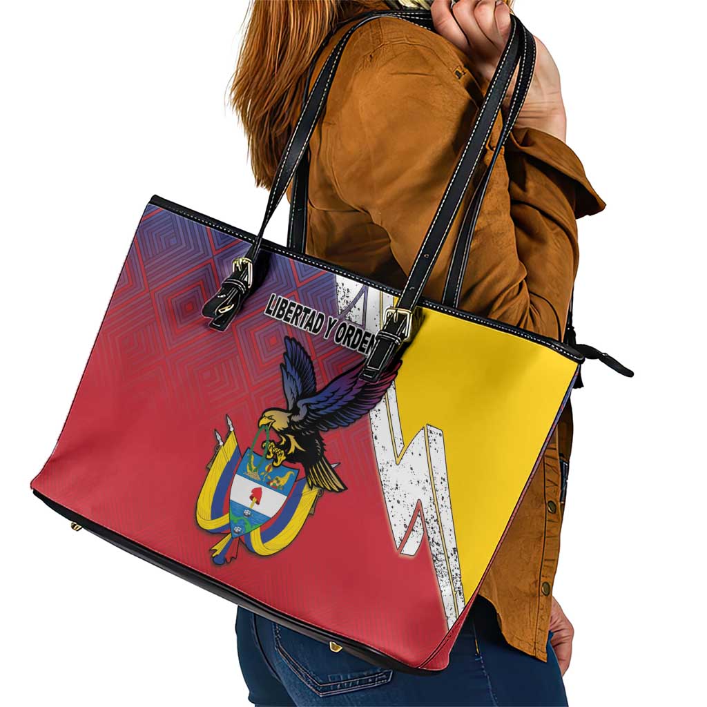 Colombia Coat Of Arms Leather Tote Bag With Flag Style And Folk Pattern LT18