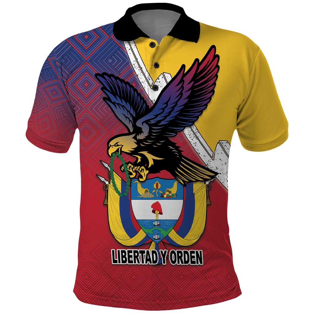 Colombia Coat Of Arms Polo Shirt With Flag Style And Folk Pattern LT18