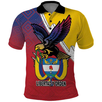 Colombia Coat Of Arms Polo Shirt With Flag Style And Folk Pattern LT18