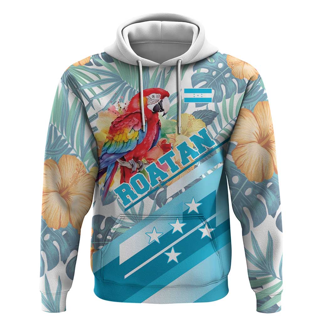 Personalized Roatan Honduras Hoodie Scarlet Macaw With Hibiscus Flowers LT18