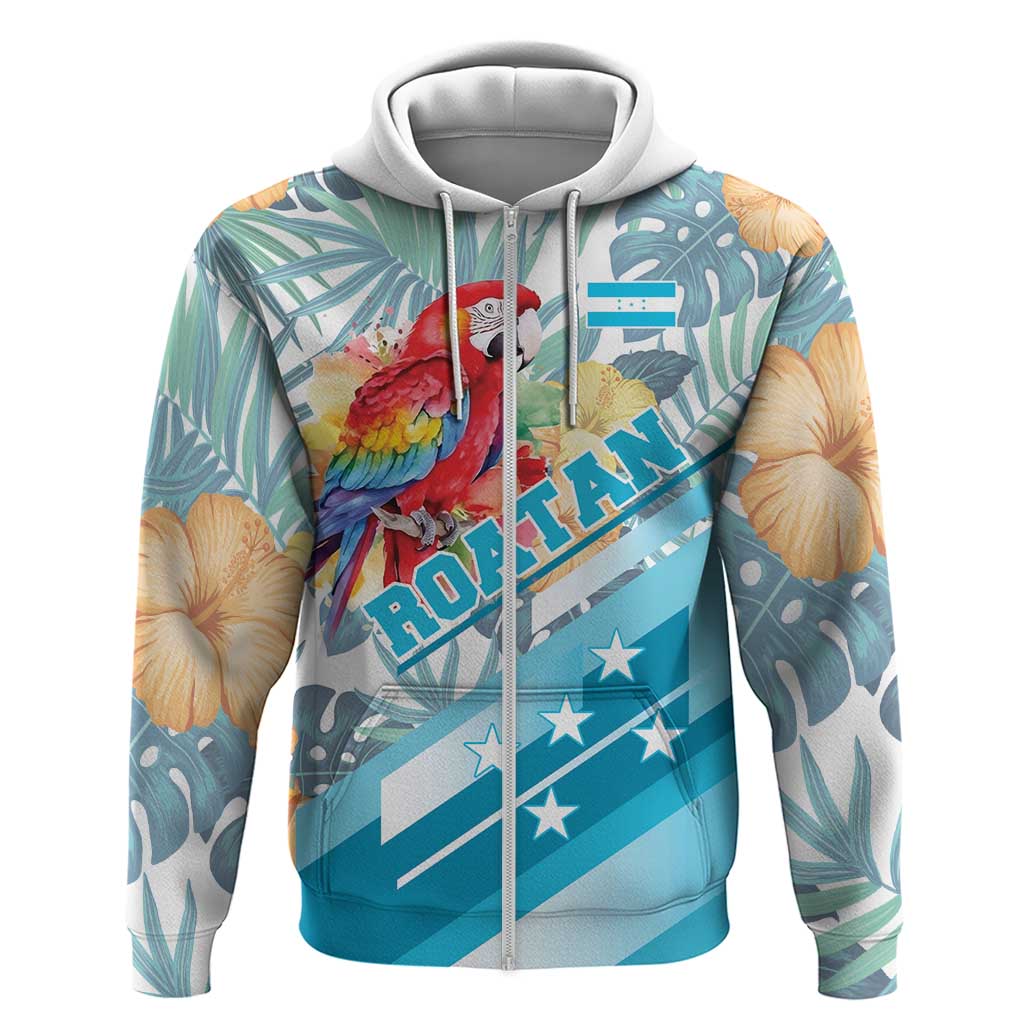 Personalized Roatan Honduras Hoodie Scarlet Macaw With Hibiscus Flowers LT18
