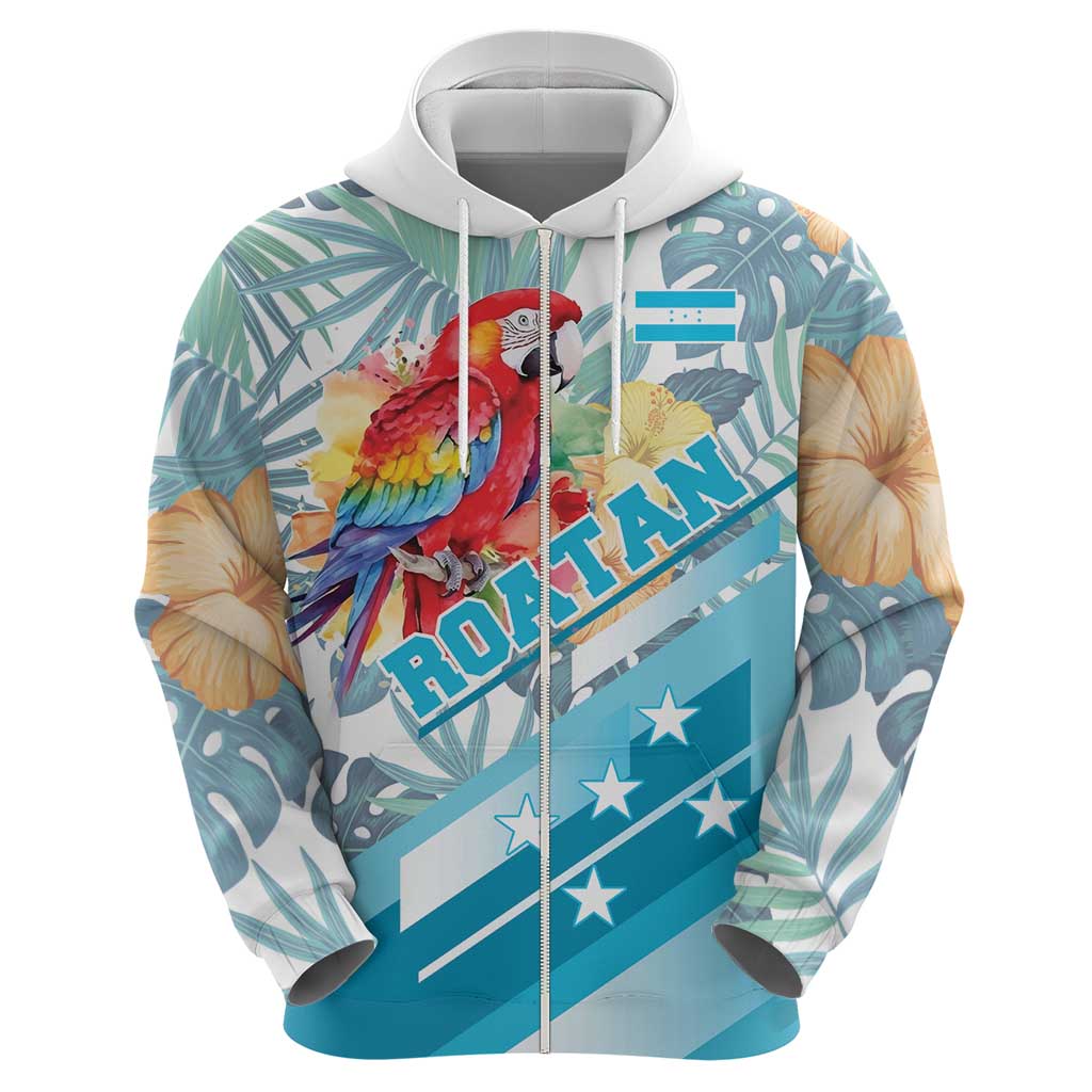 Personalized Roatan Honduras Hoodie Scarlet Macaw With Hibiscus Flowers LT18
