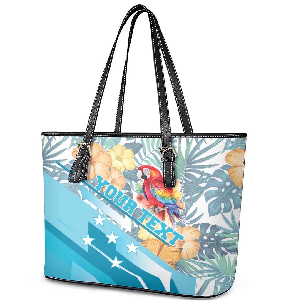 Personalized Roatan Honduras Leather Tote Bag Scarlet Macaw With Hibiscus Flowers LT18