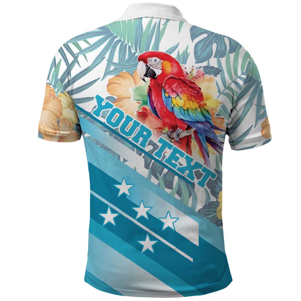 Personalized Roatan Honduras Polo Shirt Scarlet Macaw With Hibiscus Flowers LT18