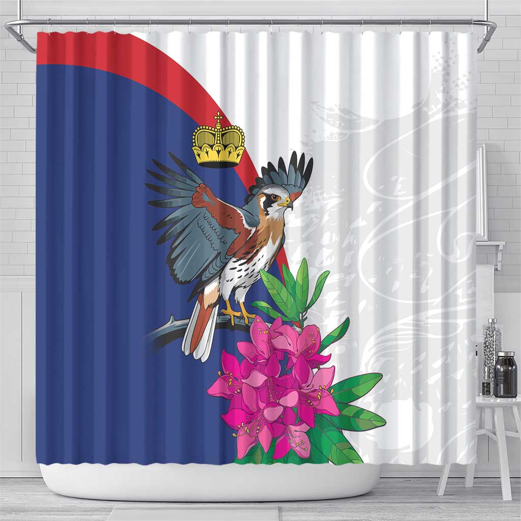 Furstentum Liechtenstein Shower Curtain Kestrel With Alpine Rose Flower LT18
