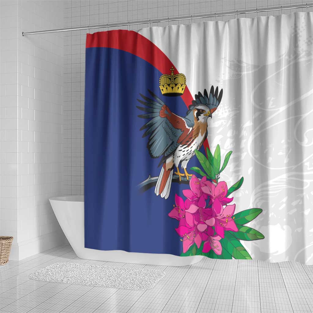 Furstentum Liechtenstein Shower Curtain Kestrel With Alpine Rose Flower LT18