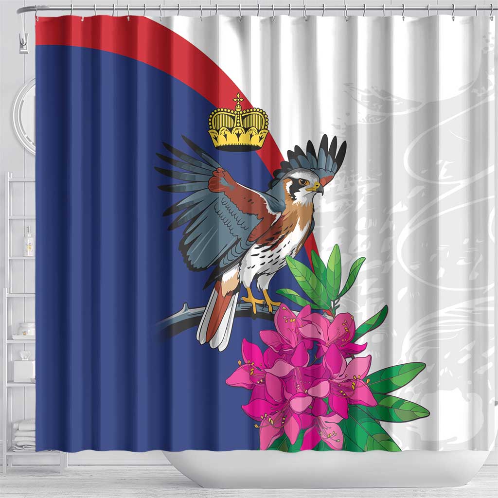 Furstentum Liechtenstein Shower Curtain Kestrel With Alpine Rose Flower LT18