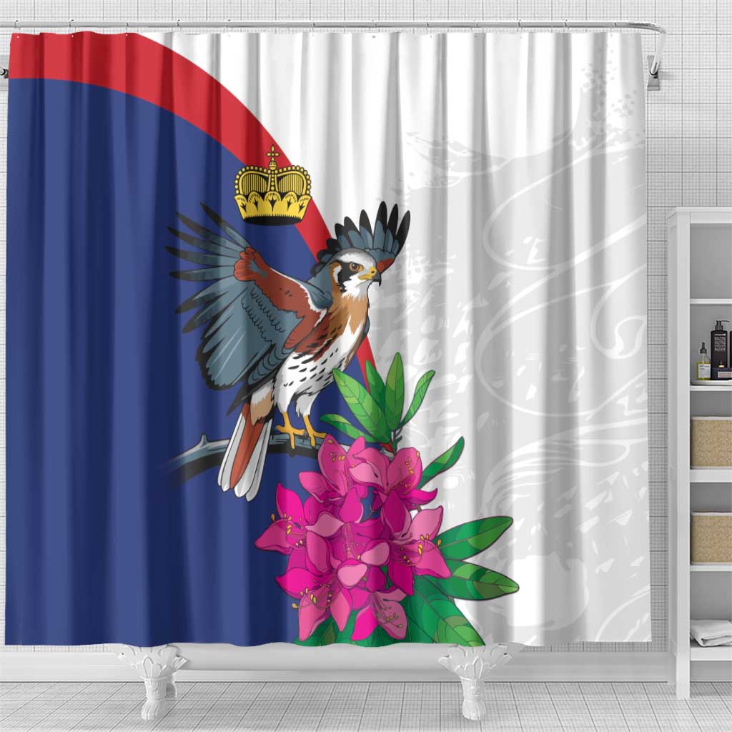 Furstentum Liechtenstein Shower Curtain Kestrel With Alpine Rose Flower LT18
