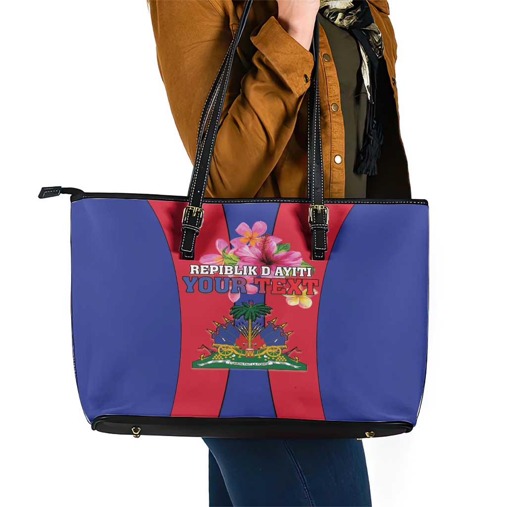 Personalized Haiti Coat Of Arms Leather Tote Bag With Flag Color LT18