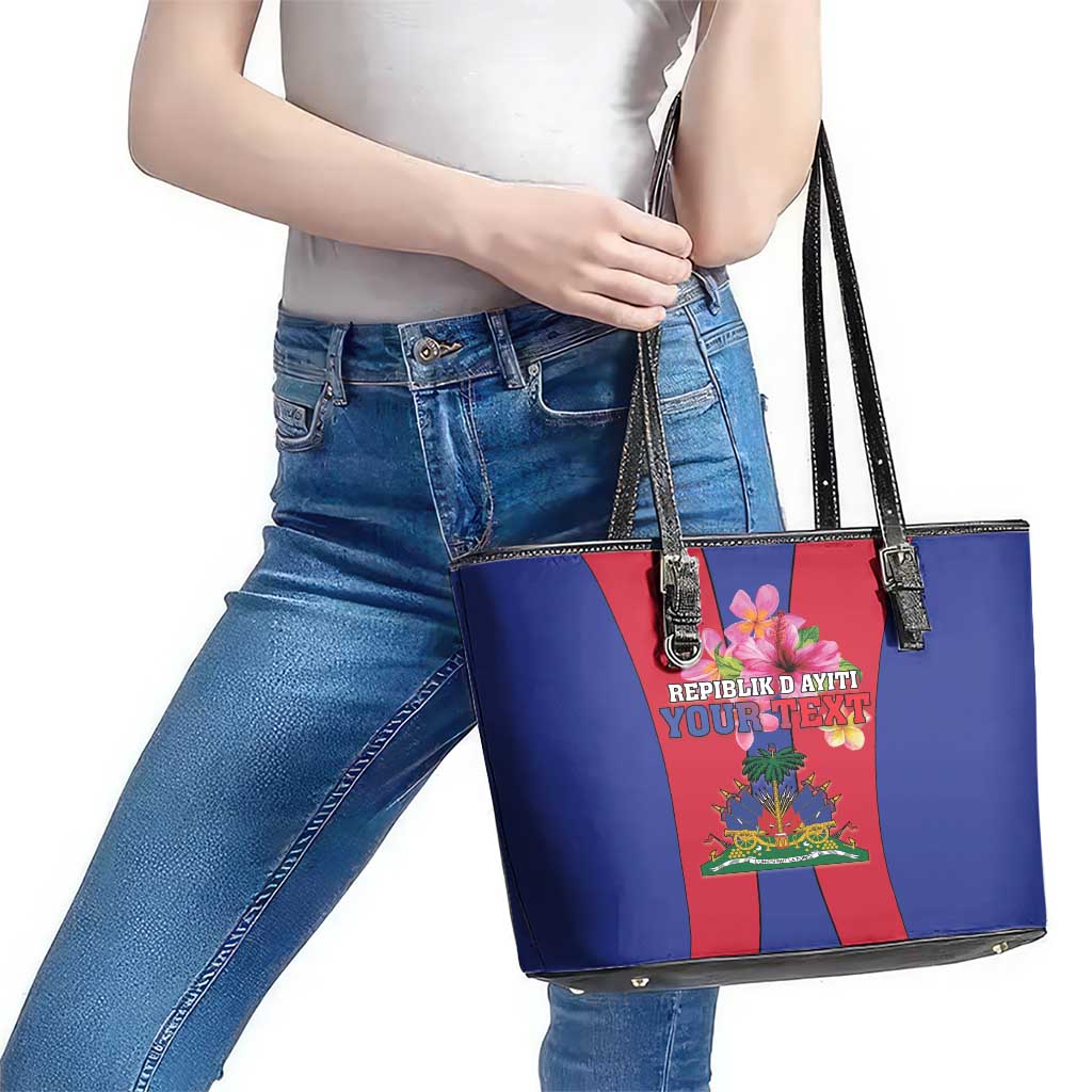 Personalized Haiti Coat Of Arms Leather Tote Bag With Flag Color LT18
