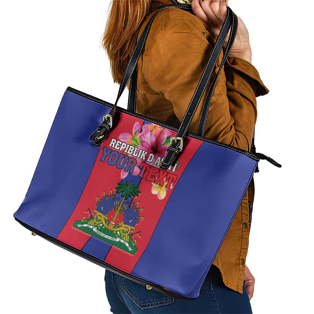 Personalized Haiti Coat Of Arms Leather Tote Bag With Flag Color LT18