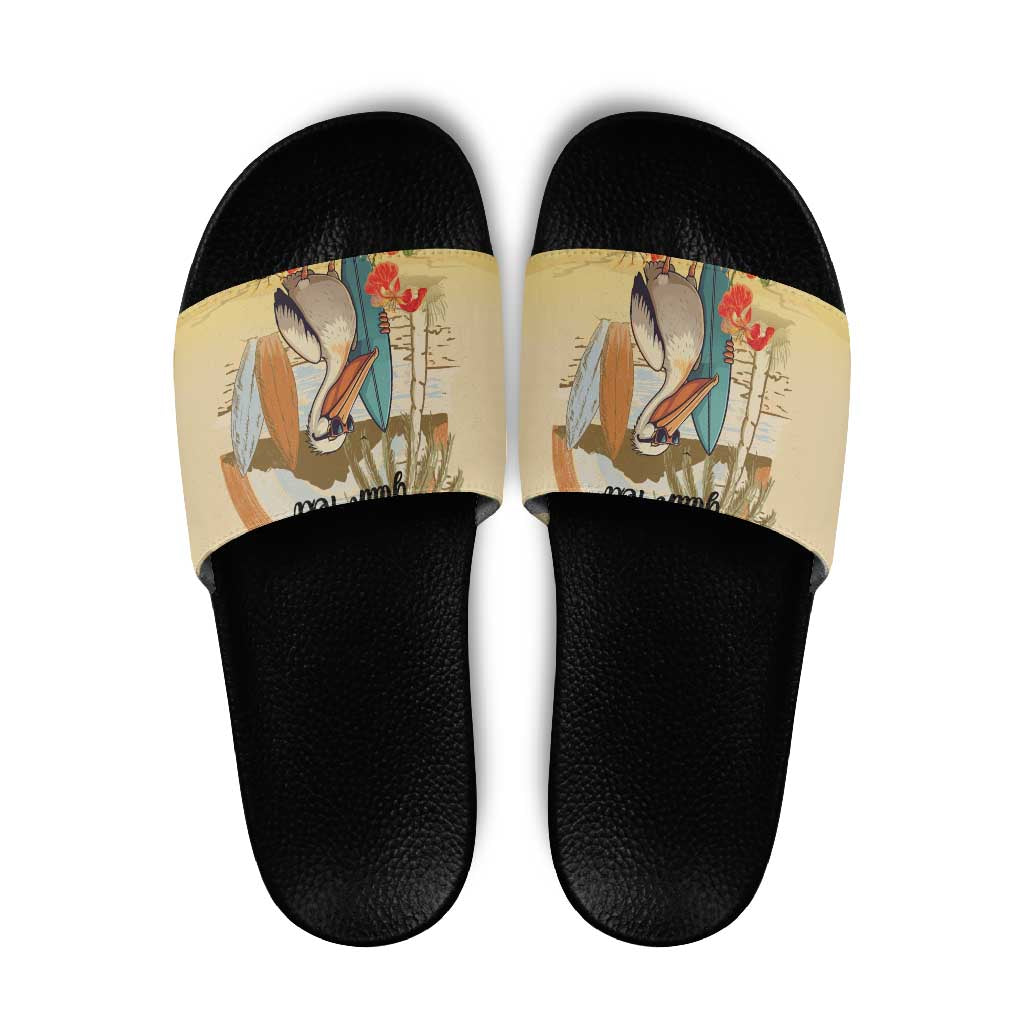 Personalized Saint Kitts And Nevis Slide Sandals Brown Pelican Beach Vibe LT18