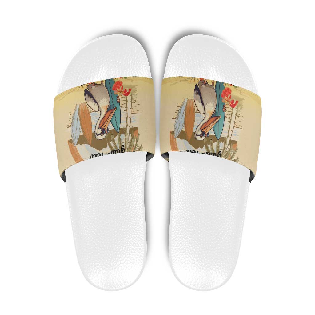 Personalized Saint Kitts And Nevis Slide Sandals Brown Pelican Beach Vibe LT18