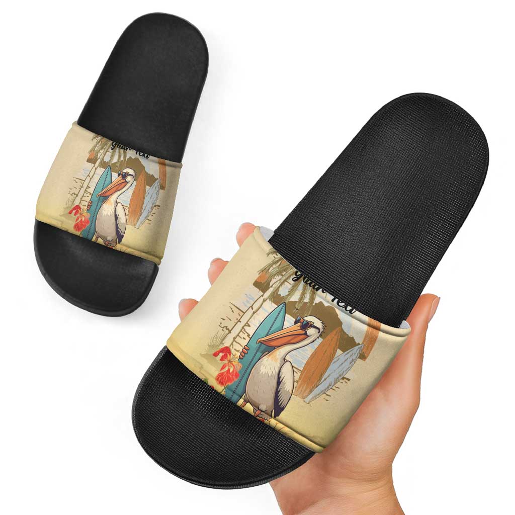 Personalized Saint Kitts And Nevis Slide Sandals Brown Pelican Beach Vibe LT18