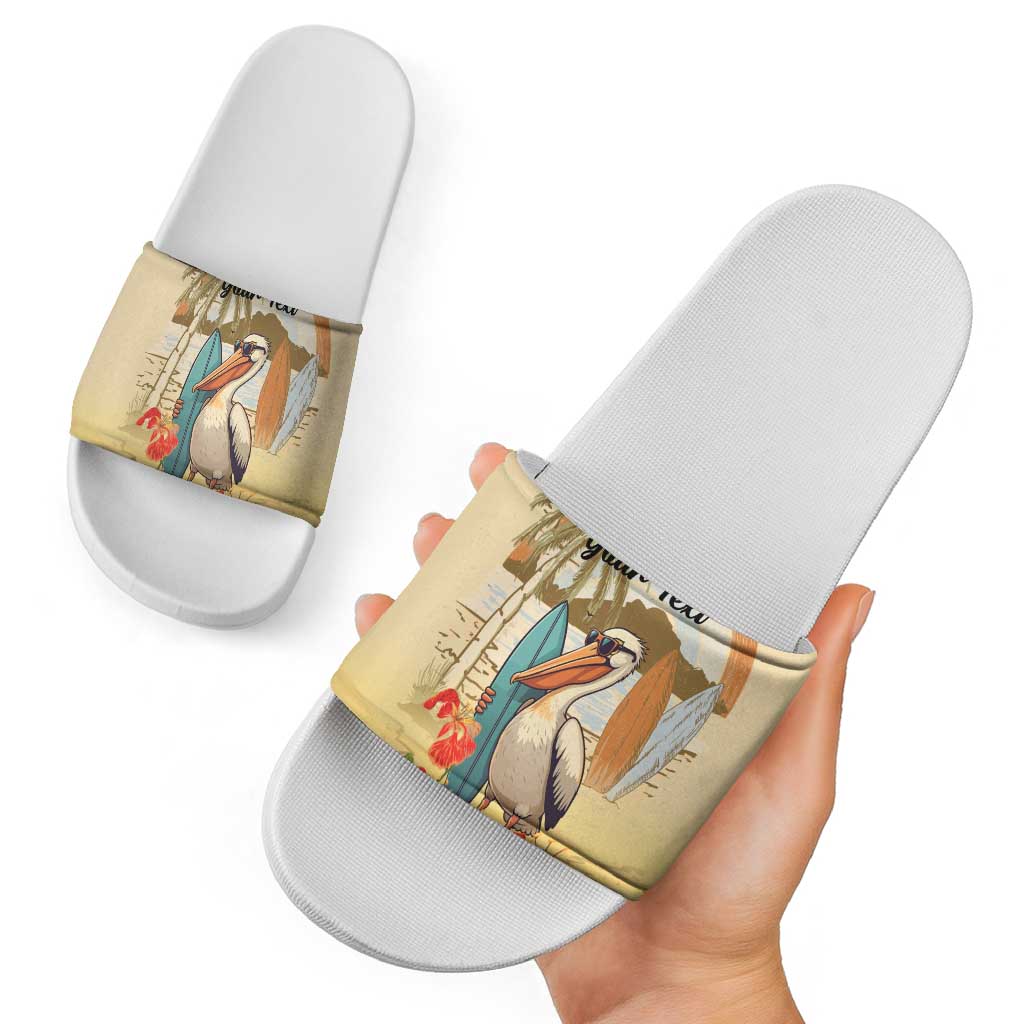 Personalized Saint Kitts And Nevis Slide Sandals Brown Pelican Beach Vibe LT18