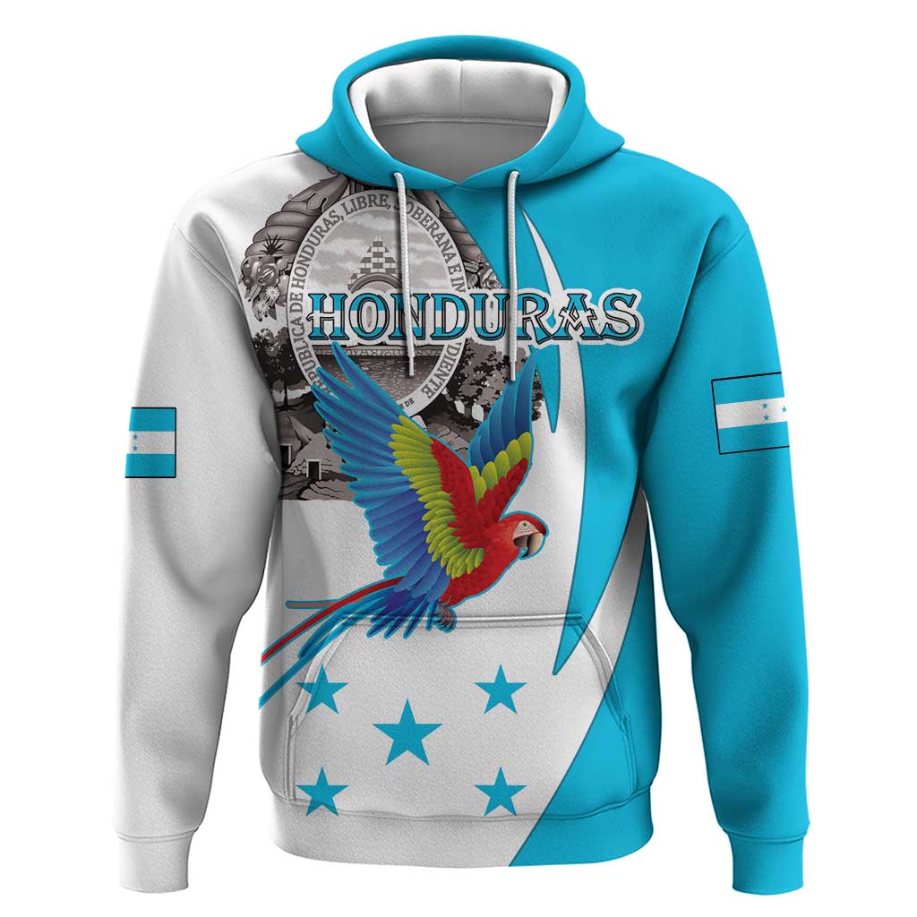 Personalized Honduras Independence Day Hoodie Scarlet Macaw With Coat Of Arms LT18