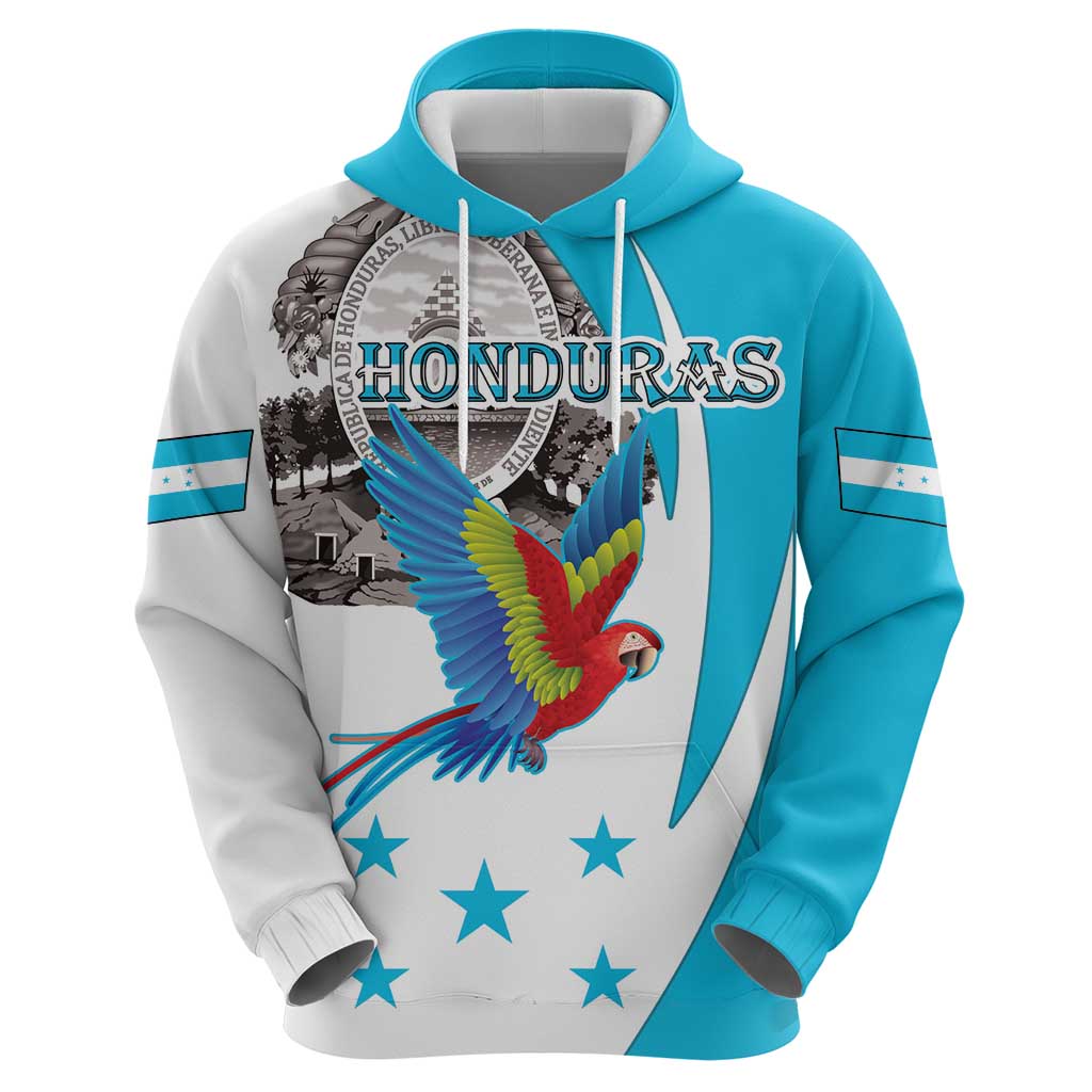 Personalized Honduras Independence Day Hoodie Scarlet Macaw With Coat Of Arms LT18