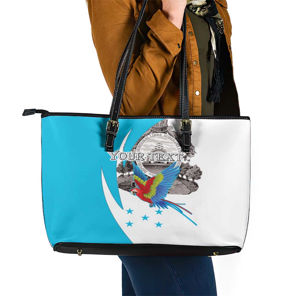Personalized Honduras Independence Day Leather Tote Bag Scarlet Macaw With Coat Of Arms LT18