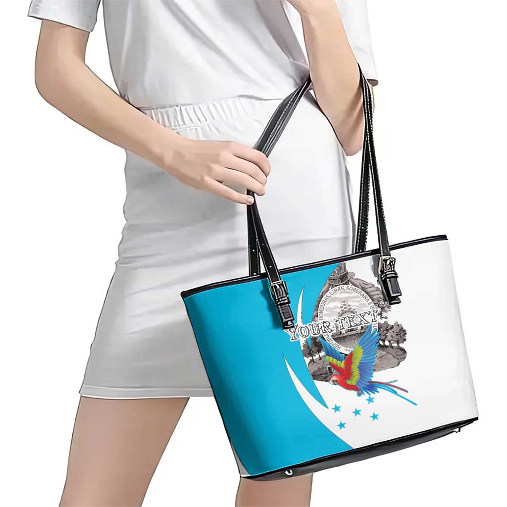 Personalized Honduras Independence Day Leather Tote Bag Scarlet Macaw With Coat Of Arms LT18
