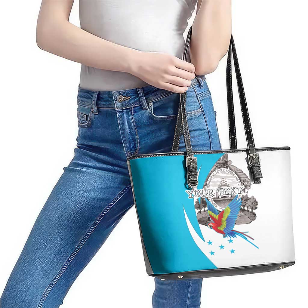Personalized Honduras Independence Day Leather Tote Bag Scarlet Macaw With Coat Of Arms LT18