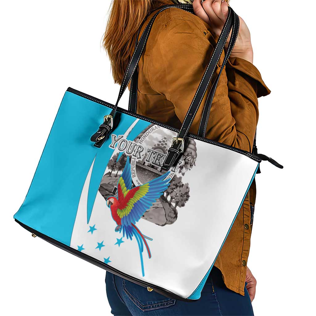 Personalized Honduras Independence Day Leather Tote Bag Scarlet Macaw With Coat Of Arms LT18