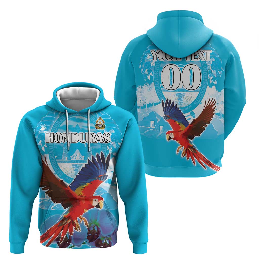 Custom Honduras Independence Day Hoodie Scarlet Macaw With Orchid Flower LT18